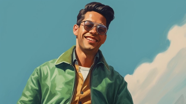 Un hombre con una chaqueta verde y gafas de sol sonríe