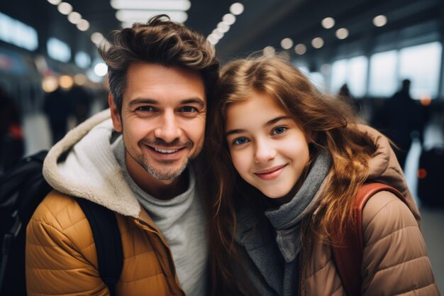 Un hombre y una chica están sonriendo a la cámara