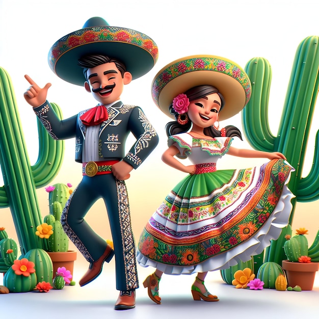 Hombre y chica mexicanos con sombrero danza de celebración de cinco de mayo