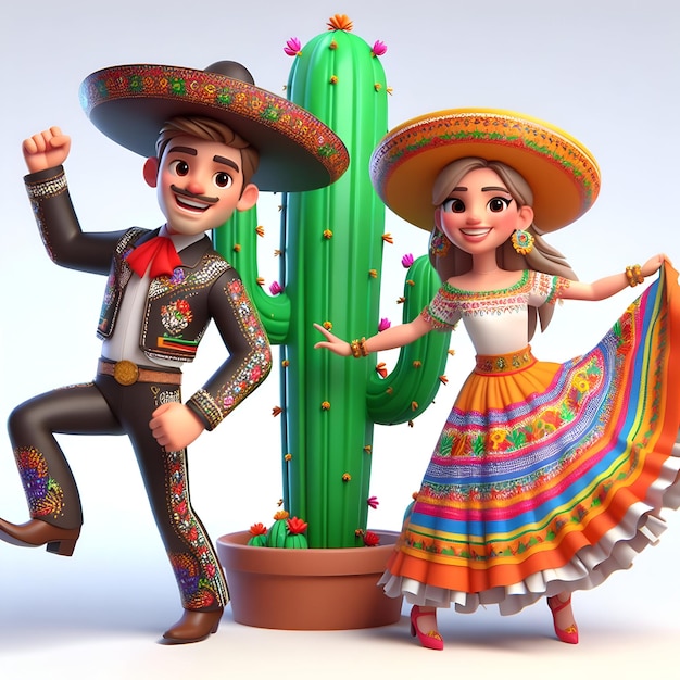 Hombre y chica mexicanos con sombrero danza de celebración de cinco de mayo