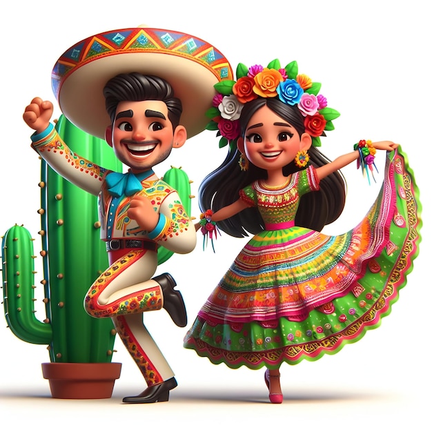 Hombre y chica mexicanos con sombrero danza de celebración de cinco de mayo
