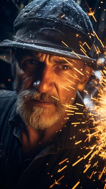 Foto un hombre con una chispa en un sombrero