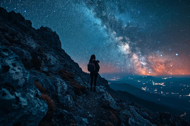 hombre bajo el cielo estrellado