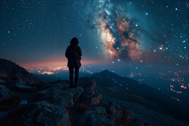 hombre bajo el cielo estrellado