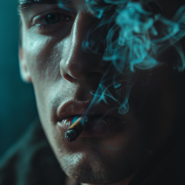 un hombre con un cigarrillo en la boca está fumando