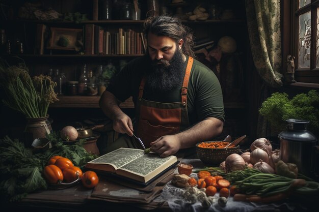 El hombre cocina pasta en casa.