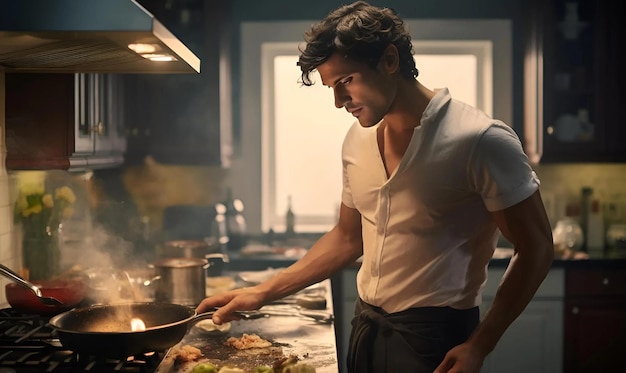 Foto hombre cocinando en la cocina
