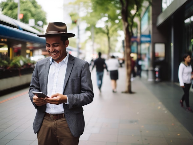 hombre de Colombia usando un teléfono inteligente para comunicarse en línea