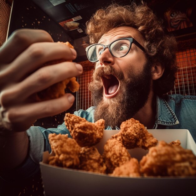 Foto hombre comiendo comida deliciosa