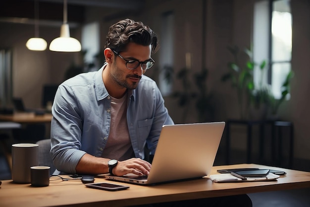 Un hombre con una computadora portátil trabajando en el arco.