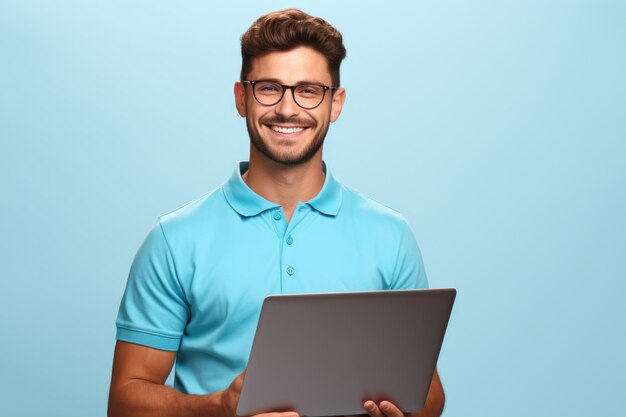 Foto hombre con una computadora portátil