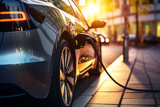 Un hombre conectando un cargador eléctrico a su coche