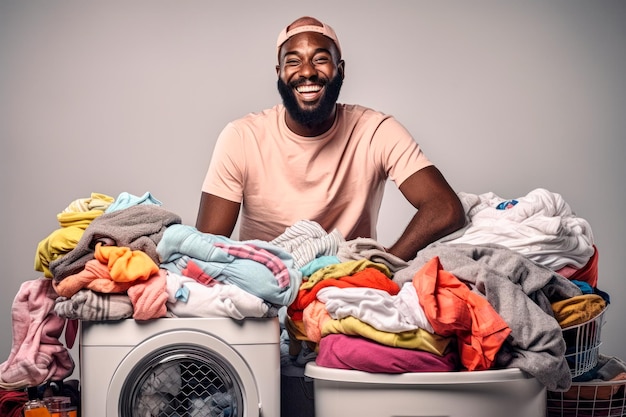 Un hombre confiado lavando la ropa con entusiasmo Creado con tecnología de IA generativa