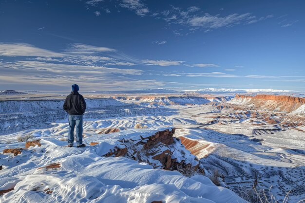 Foto un hombre contempla las vistas de la meseta de paria en un día de invierno