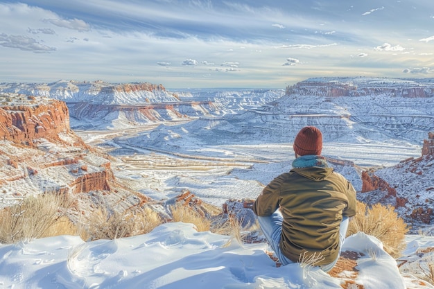 Un hombre contempla las vistas de la meseta de Paria en un día de invierno