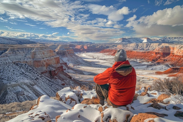 Un hombre contempla las vistas de la meseta de Paria en un día de invierno