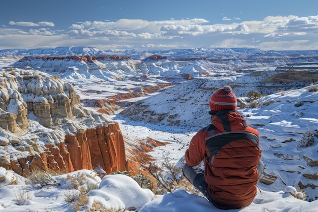 Foto un hombre contempla las vistas de la meseta de paria en un día de invierno