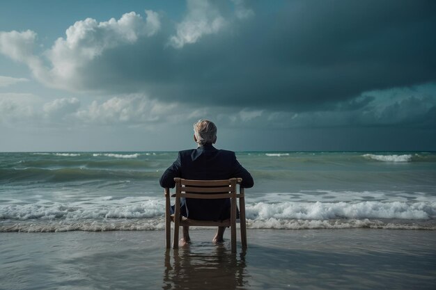 Foto hombre contemplativo junto al mar