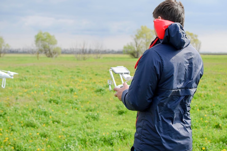 Foto un hombre con un control remoto en sus manos control de vuelo del dron phantom