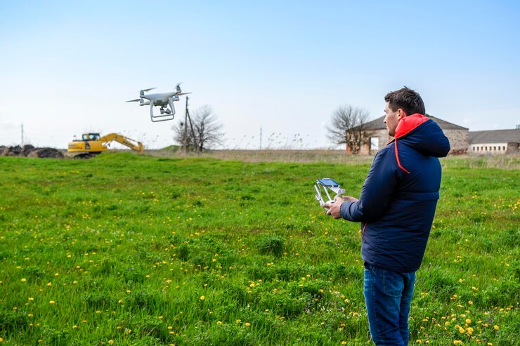 Foto un hombre con un control remoto en sus manos control de vuelo del dron phantom