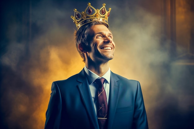 Foto un hombre con una corona en la cabeza y usando un traje