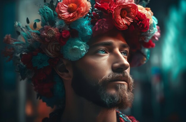 Hombre con corona de flores Generar ai