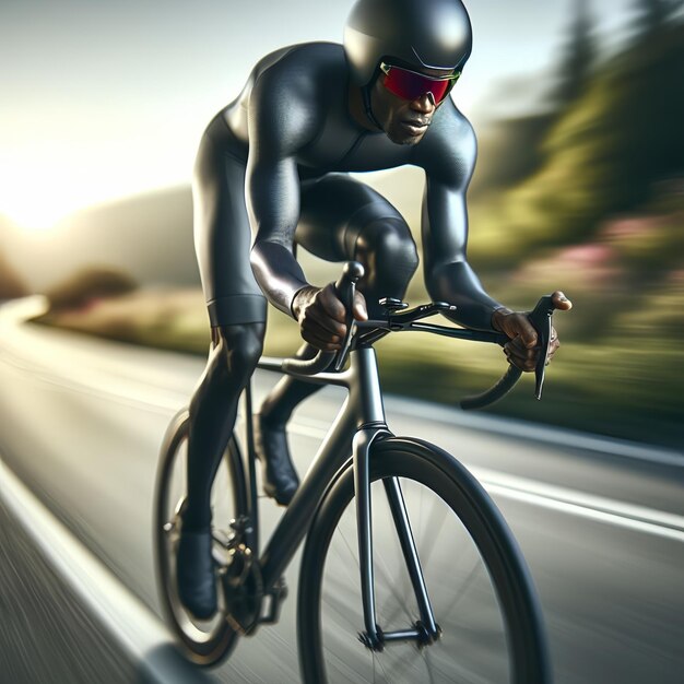 Un hombre corriendo en bicicleta en la carretera imagen ai