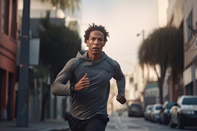 Un hombre corriendo por la calle en una calle de la ciudad