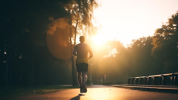 Un hombre corriendo por un camino bajo el sol.