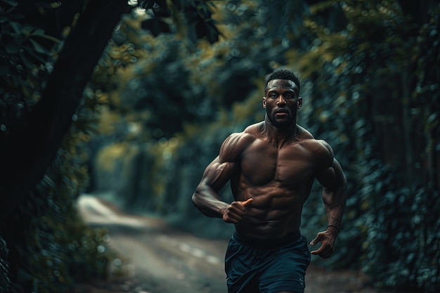 Un hombre corriendo por un camino de tierra en el bosque