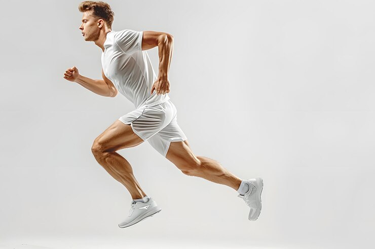 Hombre corriendo con camisa blanca y pantalones cortos