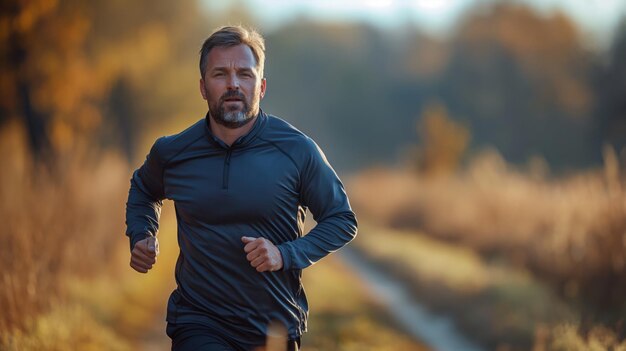 Hombre corriendo en el campo de hierba alta