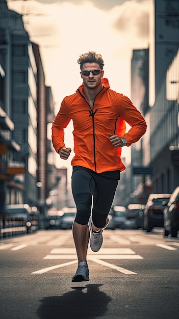 Un hombre corriendo en la ciudad