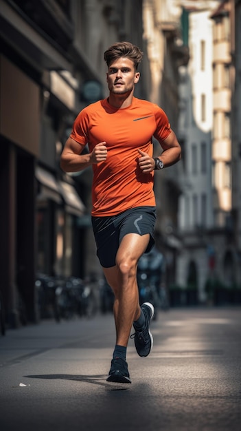 Un hombre corriendo en la ciudad