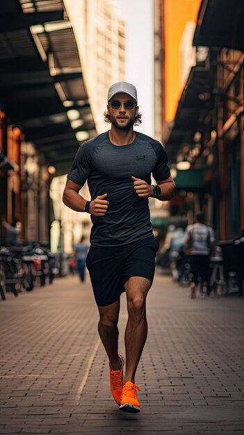 Un hombre corriendo en la ciudad