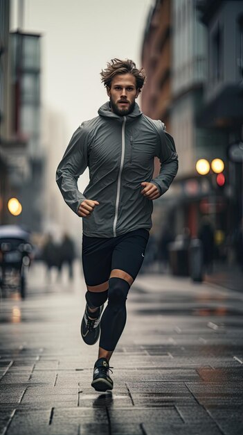 Un hombre corriendo en la ciudad