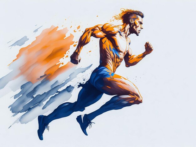 Hombre corriendo deporte icono de póster colorido con salpicaduras de formas