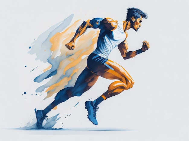 Hombre corriendo deporte icono de póster colorido con salpicaduras de formas
