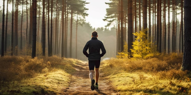 Hombre corriendo en el parque con árboles verdes en un hermoso día de verano Concepto de fitness deportivo IA generativa