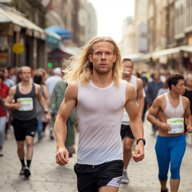 Foto hombre corriendo en una pista