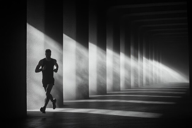 Hombre corriendo a través de las columnas
