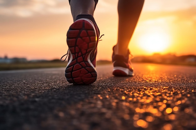 un hombre corriendo con un zapato rojo en el pie.