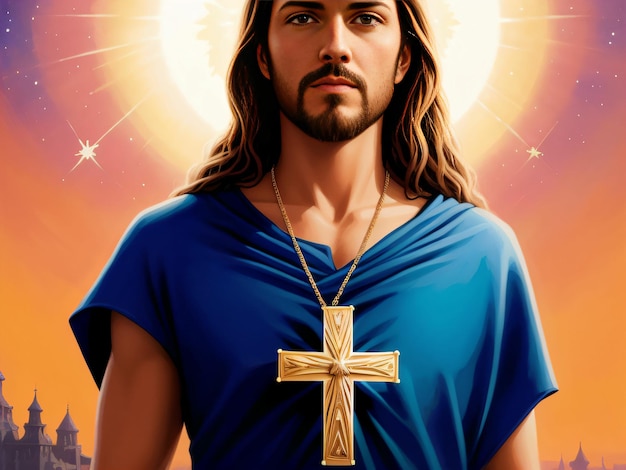 Un hombre con una cruz en el cuello lleva una camisa azul.