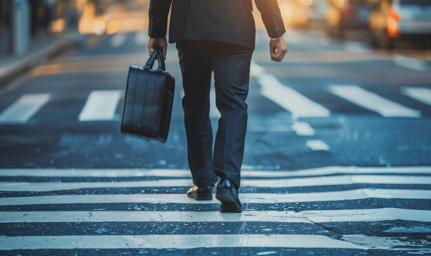 Hombre cruzando la calle con un maletín