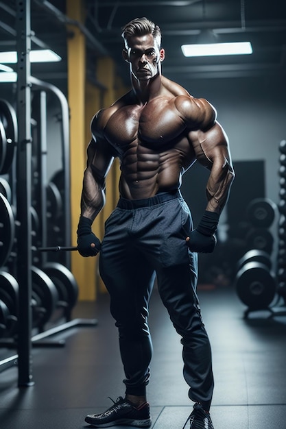 Hombre con cuerpo perfecto en el gimnasio IA generativa