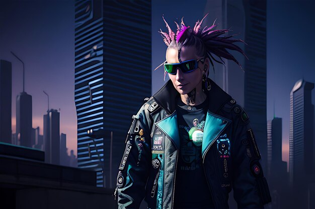 Foto un hombre cyberpunk