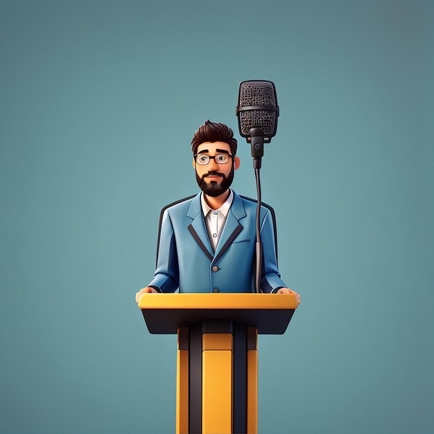 Hombre debate en el podio sosteniendo el micrófono icono vectorial de dibujos animados ilustración personas tecnología icono concepto aislado estilo FlatCartoon vectorial premium