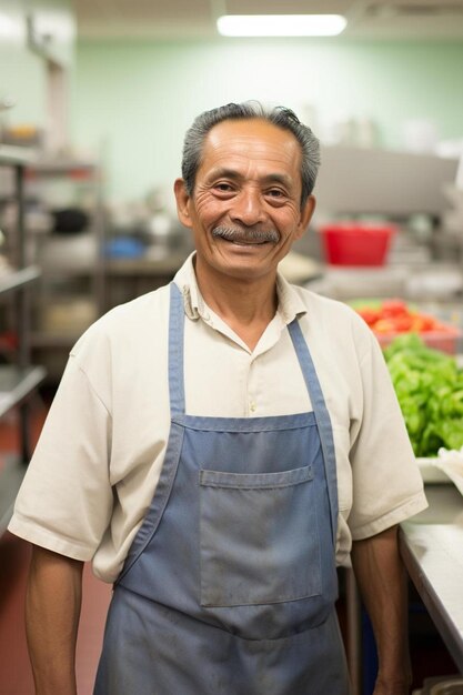 Foto un hombre con un delantal con bigote y bigote