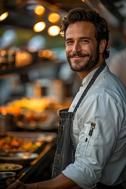 Foto un hombre con un delantal