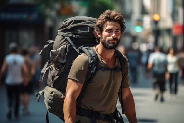 Hombre deportivo sacudiendo y caminando en la calle en la ciudad moderna generativa ai